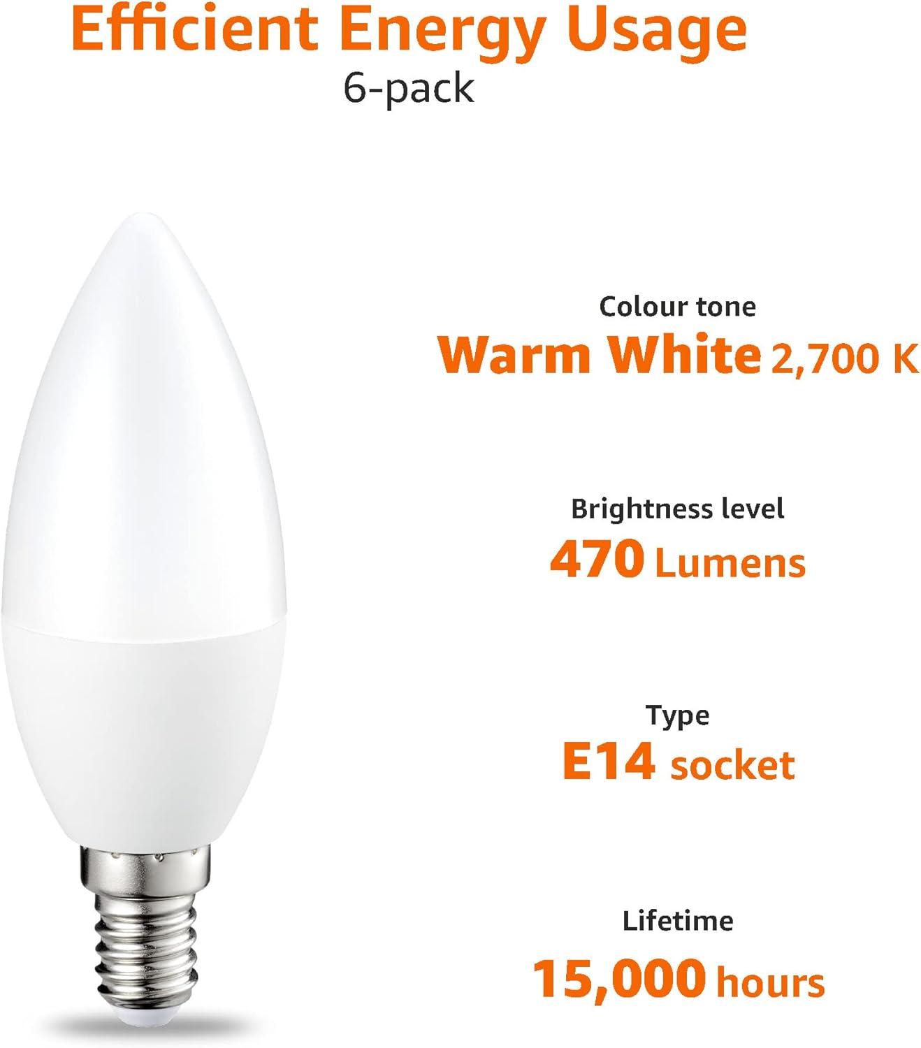 Amazon Basics LED E14 Small Edison Screw Candle Bulb, 4.9 W (Equivalent to 40W), Warm White, Non Dimmable - Pack of 12