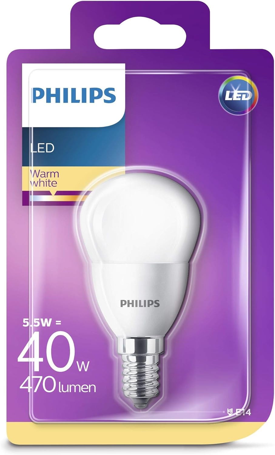 Philips LED E14 Small Edison Screw Mini Globe Light Bulb, 5.W (40 W) - Warm White [Energy Class A+]